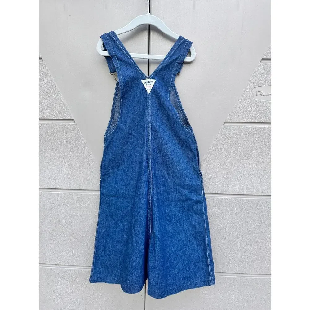 VTG OshKosh B’Gosh Girls Denim Jumper Blue Wide Leg Overalls USA Made Sz 6/7